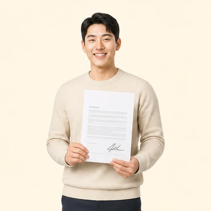 레이 중고차 장기렌트카 서면 견적서를 들고 있는 고객